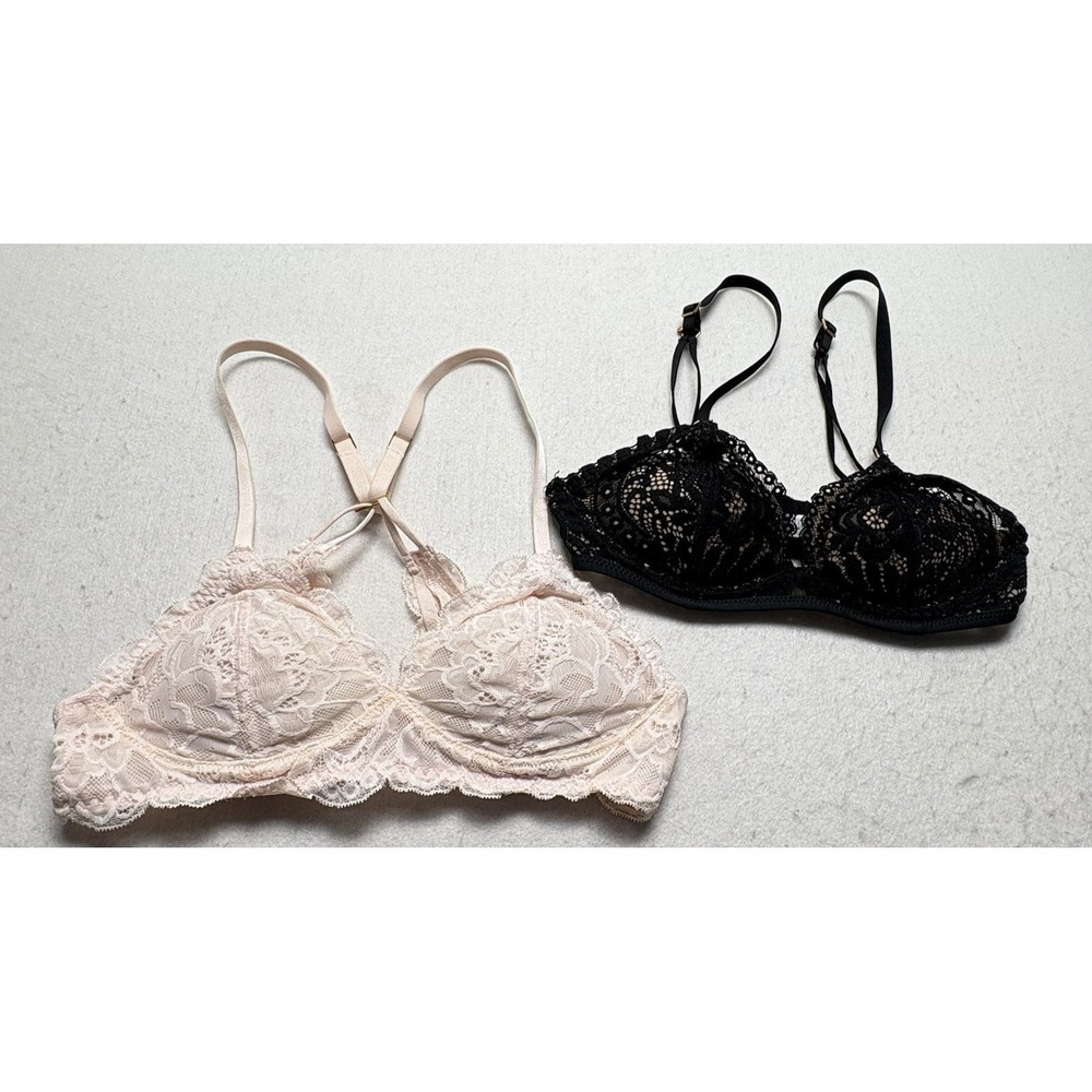 AERIE Women Bundle of 2 Black Pink Lace Padded Bras Sz 32A  2-16